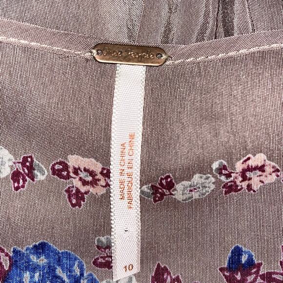 Free People Floral Babydoll Dress Taupe Long Sleeve Boho Size 10 - Picture 6 of 8